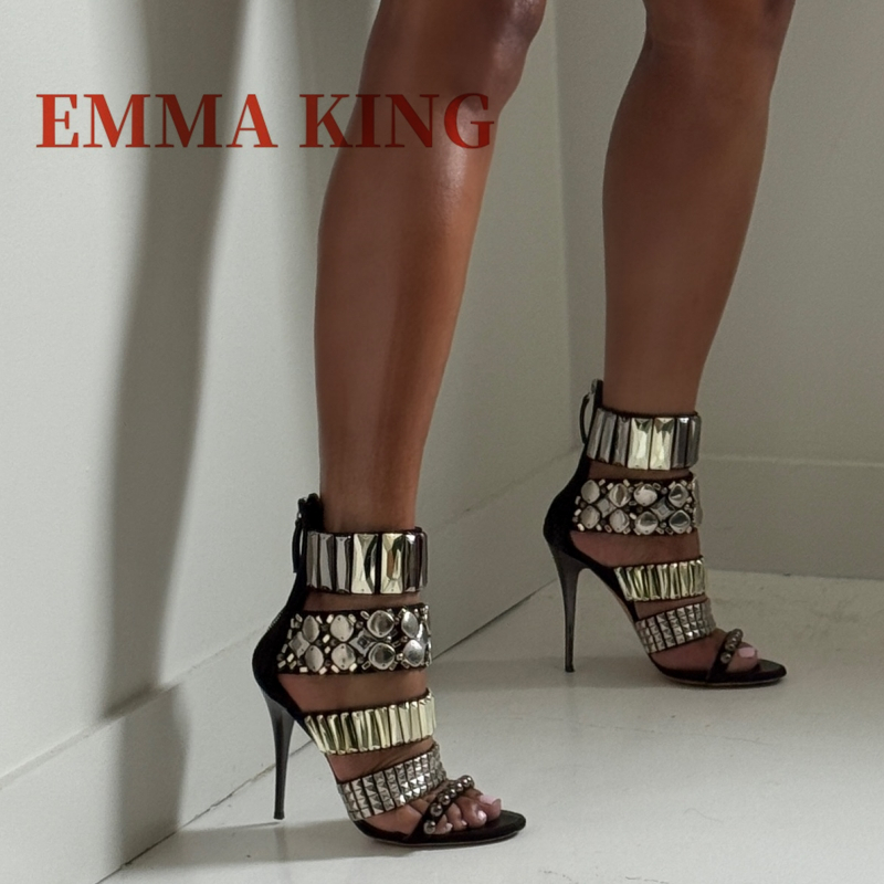 Summer Clothing On Sale - Black Embellished Ankle Strap Sandals Summer
