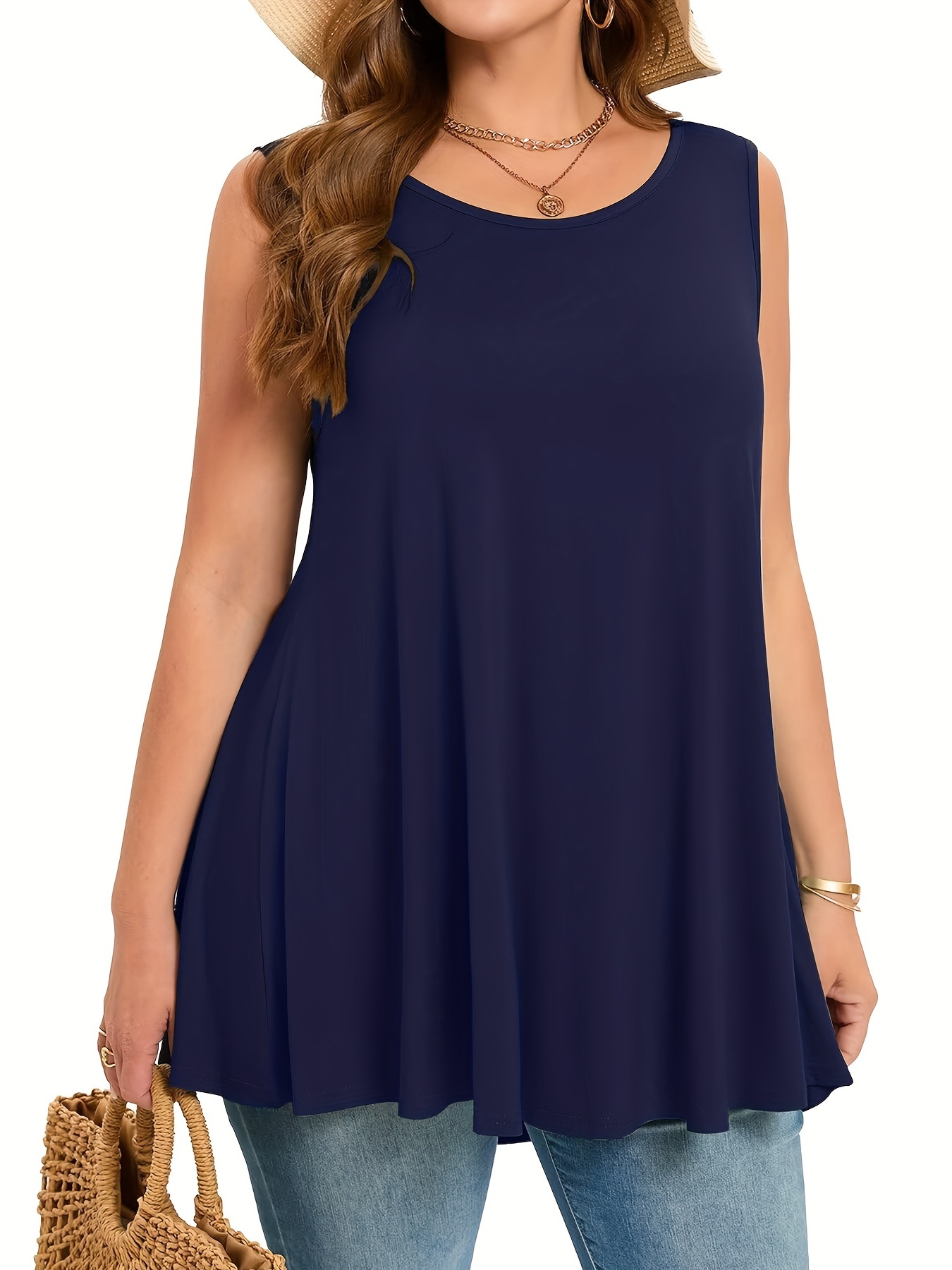 Summer Clothing Plus - Plus Size Simple Solid Tank Top