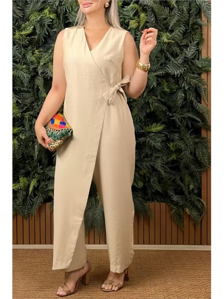 Summer Clothing Holiday - Female Casual Jumpsuit V-Neck Sleeveless Lace-up