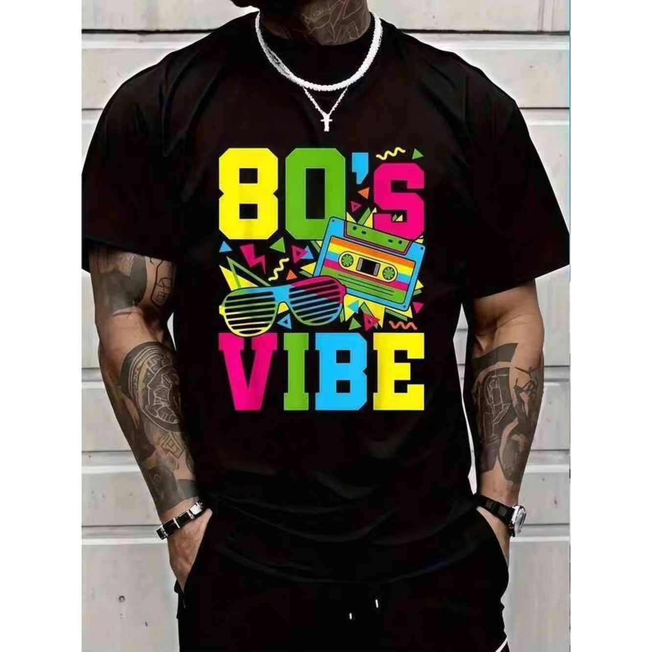Summer Clothing Italy - 1pc Retro 80s Vibe Print Black