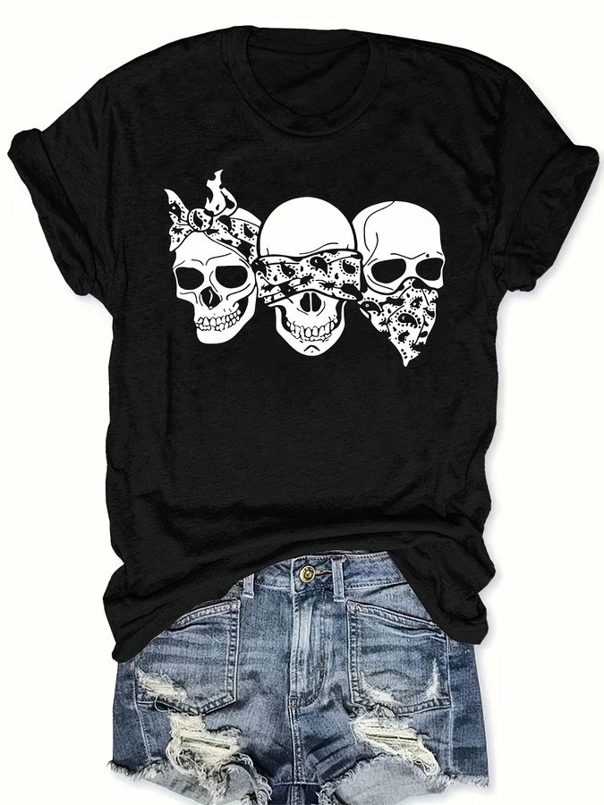 Summer Clothing Trends 2025 - Happy Cartoon Skull T-Shirt, Loose Fit,
