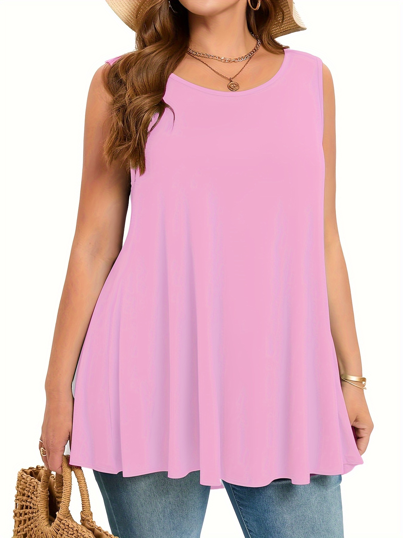 Plus Size Simple Solid Tank To - Summer Clothing Plus 评论和价格