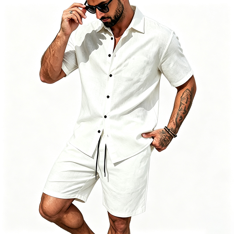 Men Linen Two Piece Outfit Sho - Summer Clothing Trends 评论和价格