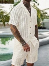 Men Crochet Knit 2 Piece Set L - Summer Clothing Trends 评论和价格