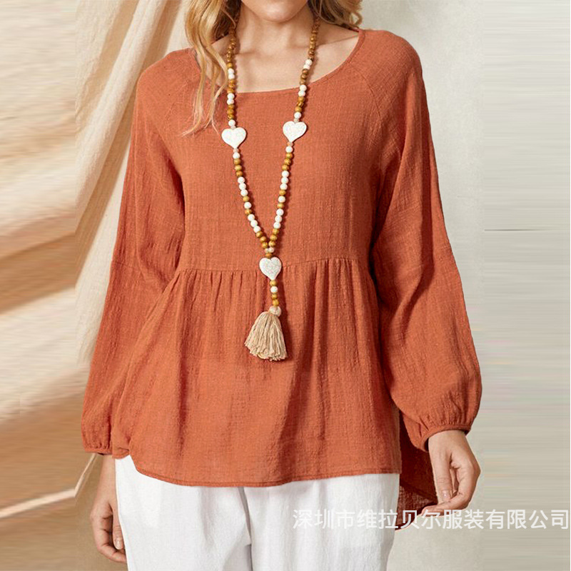 Loose Cotton Linen Long Sleeve - Summer Clothing Brands For Women 评论和价格