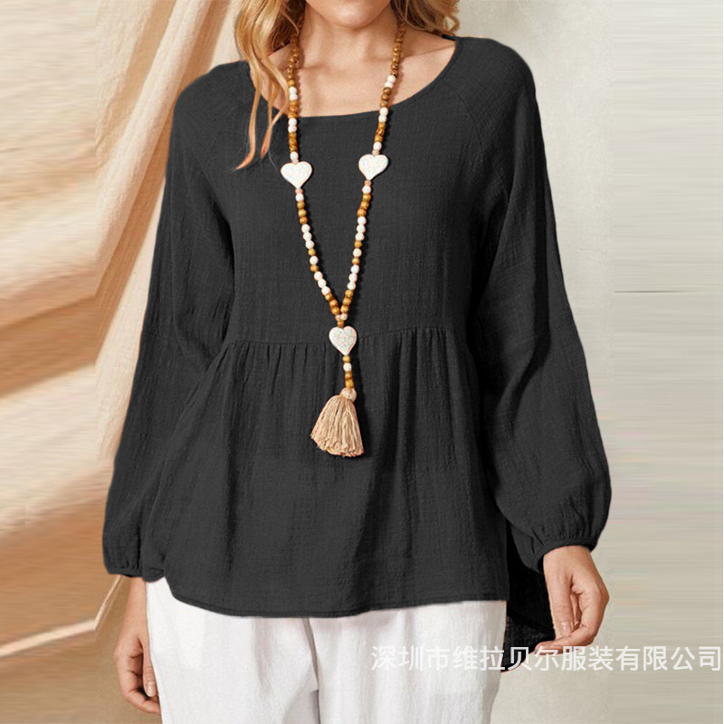 Loose Cotton Linen Long Sleeve - Summer Clothing Brands For Women 评论和价格