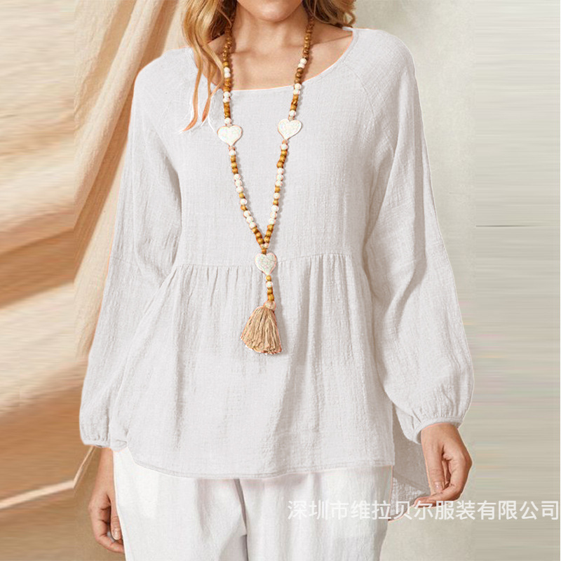 Loose Cotton Linen Long Sleeve - Summer Clothing Brands For Women 评论和价格