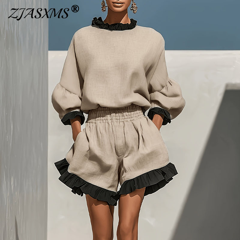Boho Contrast Ruffle 2 Piece S - Summer Vacation Clothing Women 评论和价格