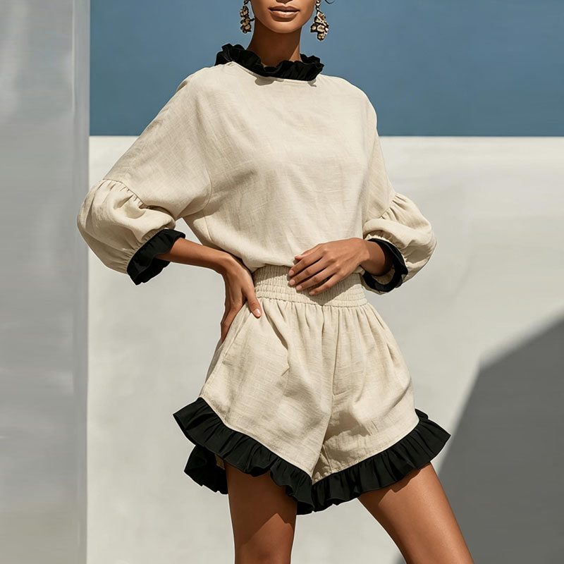 Boho Contrast Ruffle 2 Piece S - Summer Vacation Clothing Women 评论和价格