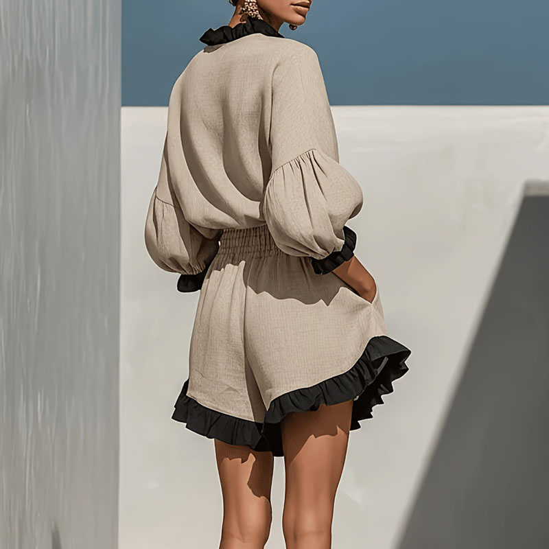 Boho Contrast Ruffle 2 Piece S - Summer Vacation Clothing Women 评论和价格
