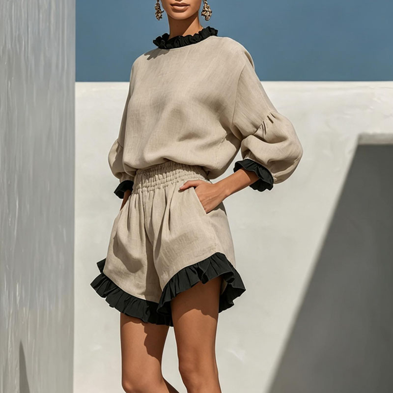 Boho Contrast Ruffle 2 Piece S - Summer Vacation Clothing Women 评论和价格