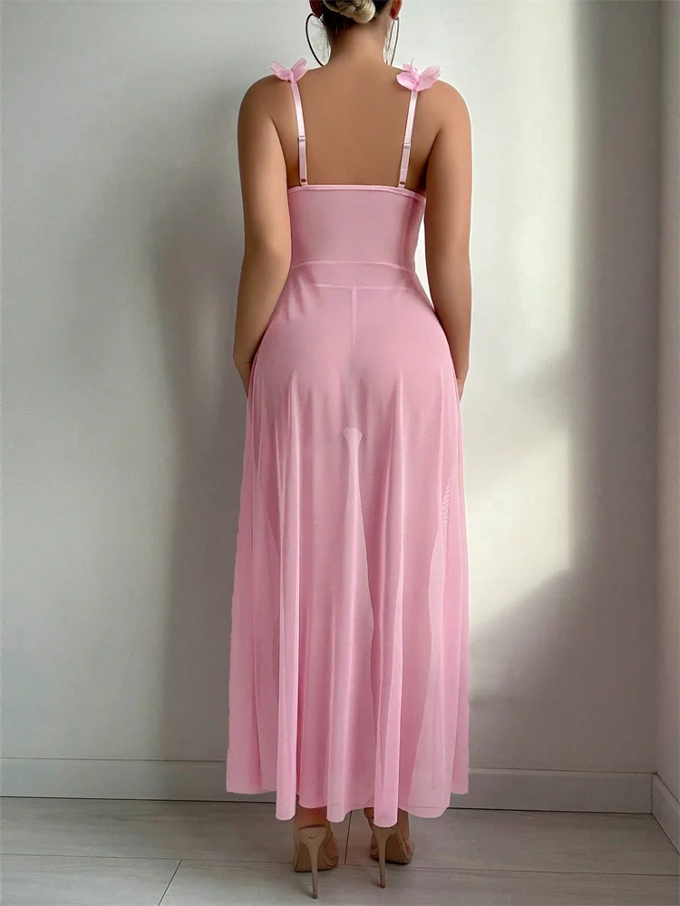 Pink Floral Lace See Through N - Summer Clothing On Sale 评论和价格