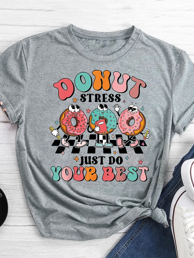 Cartoon Donut Print T-shirt, S - Summer Clothing Trends 2025 评论和价格