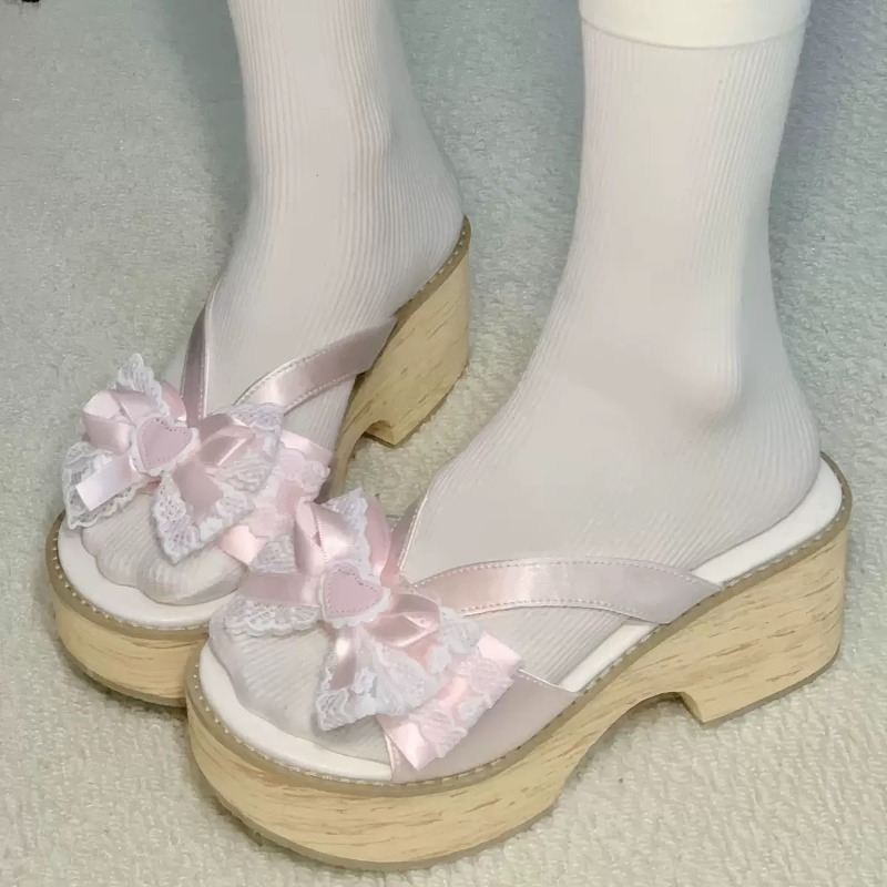 Sweet Bow Wood Grain Thick Bot - Summer Clothing On Sale 评论和价格