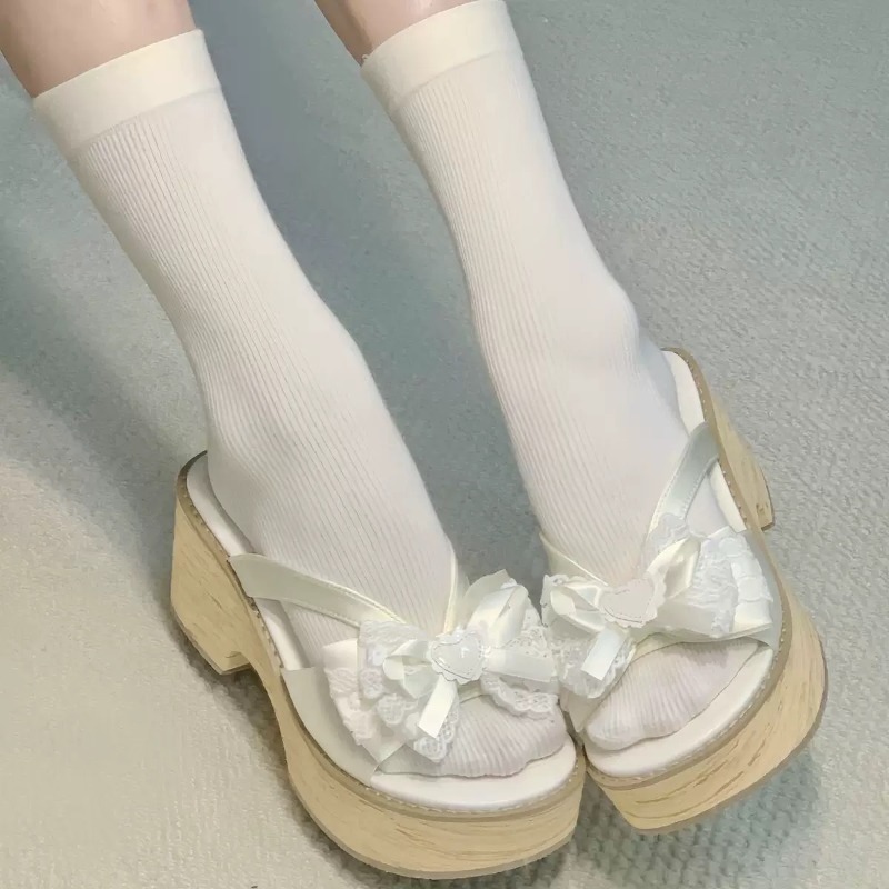 Sweet Bow Wood Grain Thick Bot - Summer Clothing On Sale 评论和价格