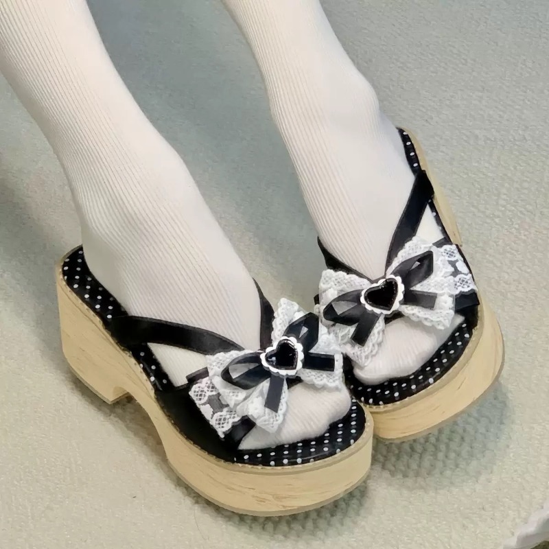 Sweet Bow Wood Grain Thick Bot - Summer Clothing On Sale 评论和价格