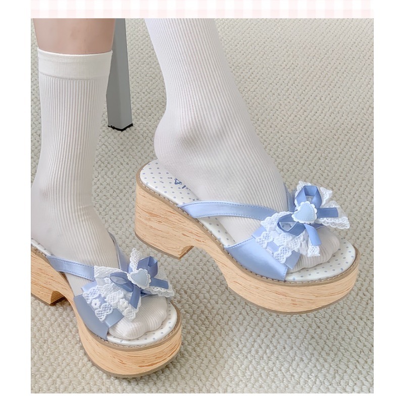 Sweet Bow Wood Grain Thick Bot - Summer Clothing On Sale 评论和价格