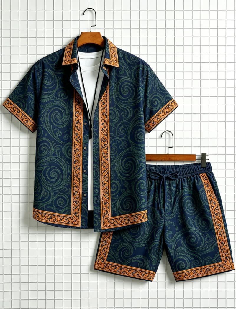 Men's ethnic border printed sh - Summer Clothing Trends 评论和价格