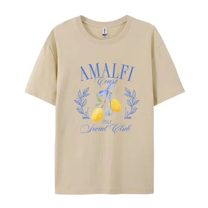 Lemon Print T-shirt Short Slee - Summer Clothing Aesthetic 评论和价格
