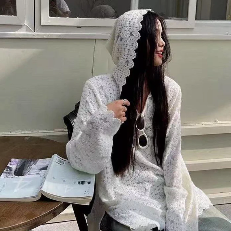 Y2K Lace Hooded Shirts Women S - Summer Clothing Aesthetic 评论和价格