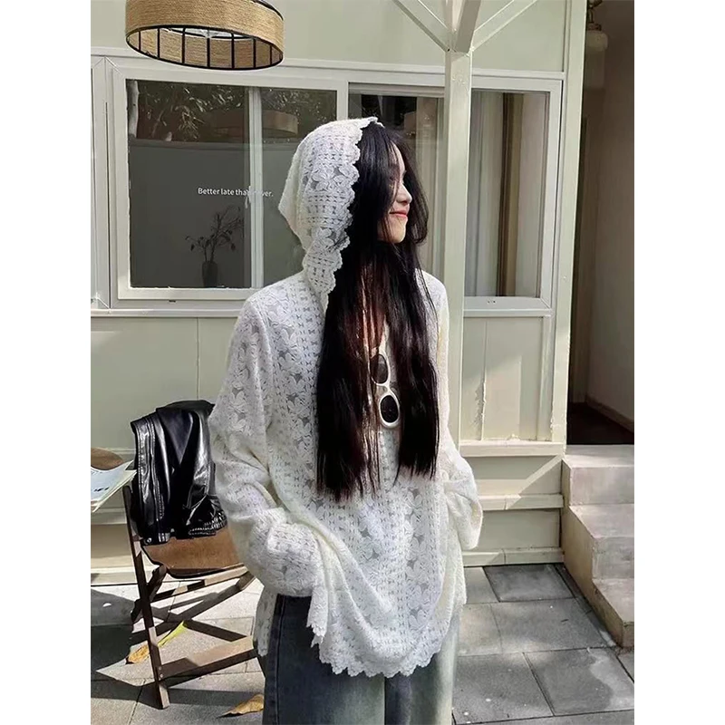 Y2K Lace Hooded Shirts Women S - Summer Clothing Aesthetic 评论和价格