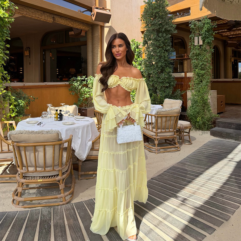 Sexy Off Shoulder Top Maxi Ski - Summer Vacation Clothing Women 评论和价格