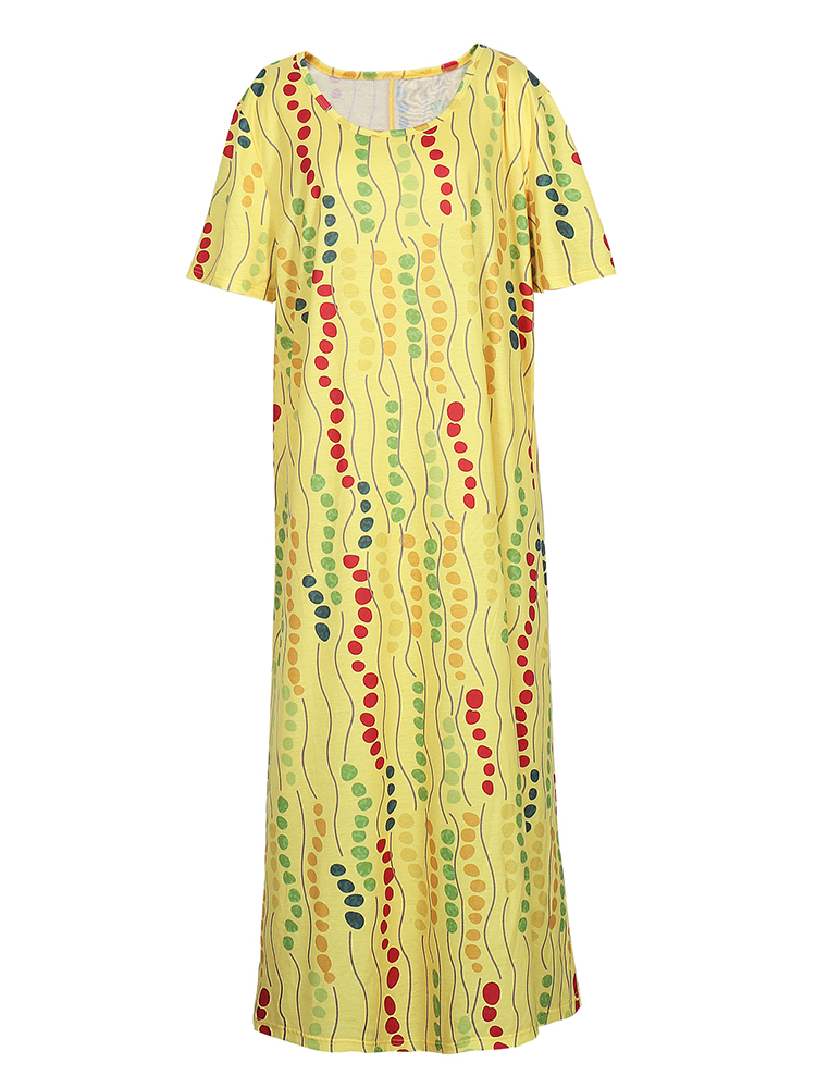 Plus Size Yellow Printed Midi  - Summer Upf Clothing 评论和价格