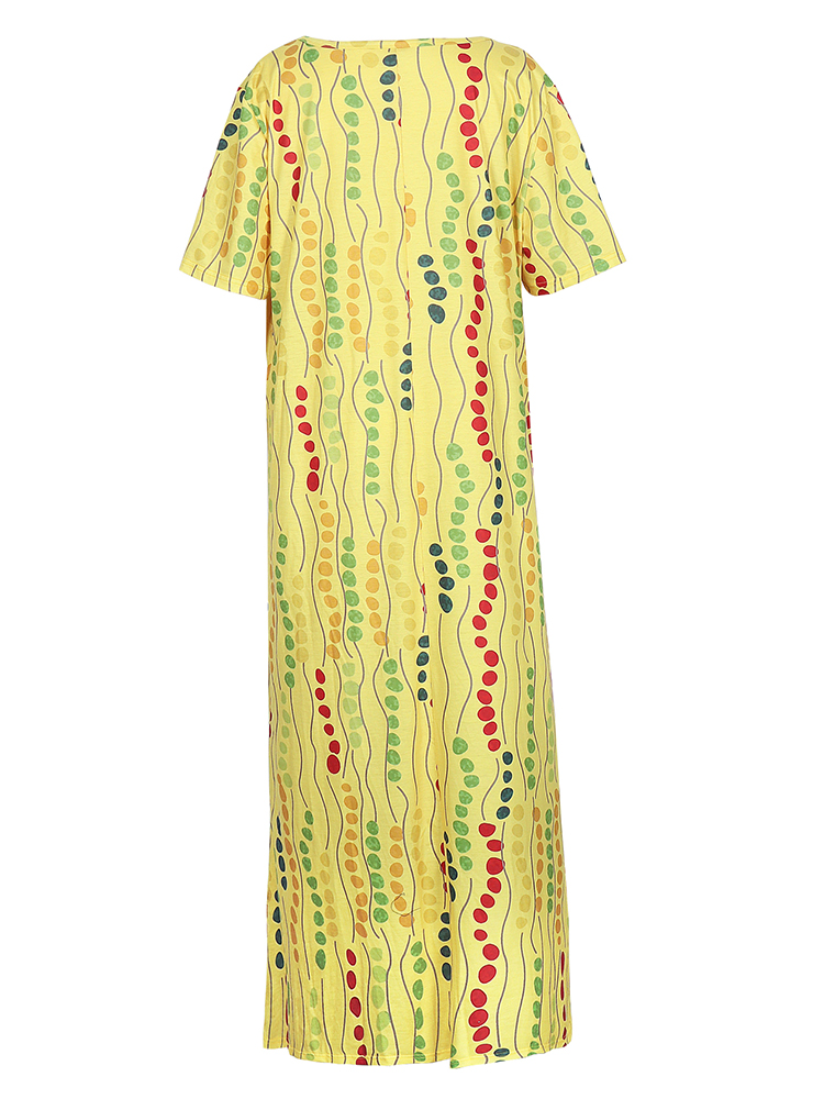 Plus Size Yellow Printed Midi  - Summer Upf Clothing 评论和价格