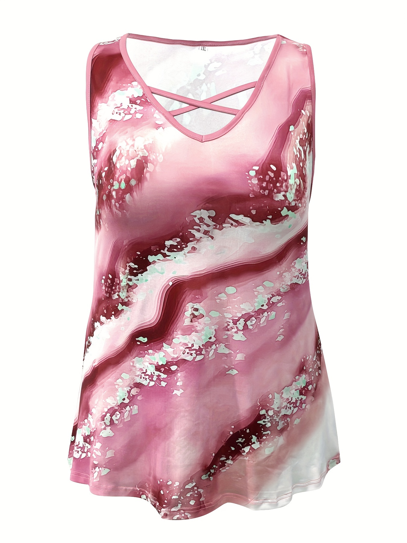 Plus Size Marble Print Tank To - Summer Clothing Plus 评论和价格