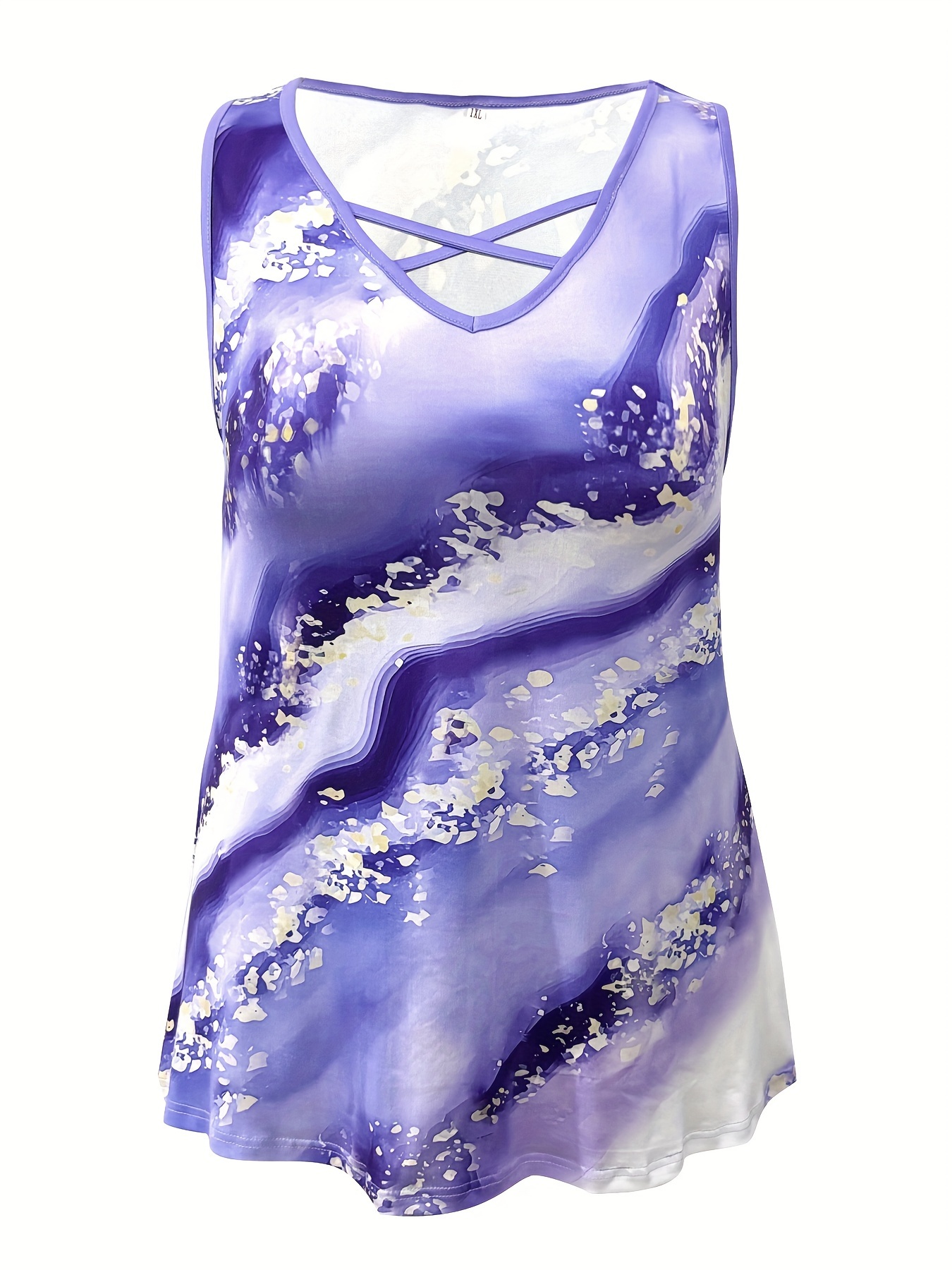 Plus Size Marble Print Tank To - Summer Clothing Plus 评论和价格