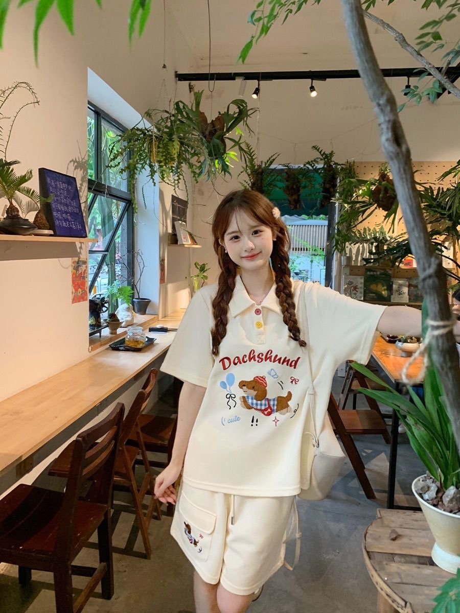 Kawaii Embroidery Dog Japan St - Summer Clothing Cartoon 评论和价格