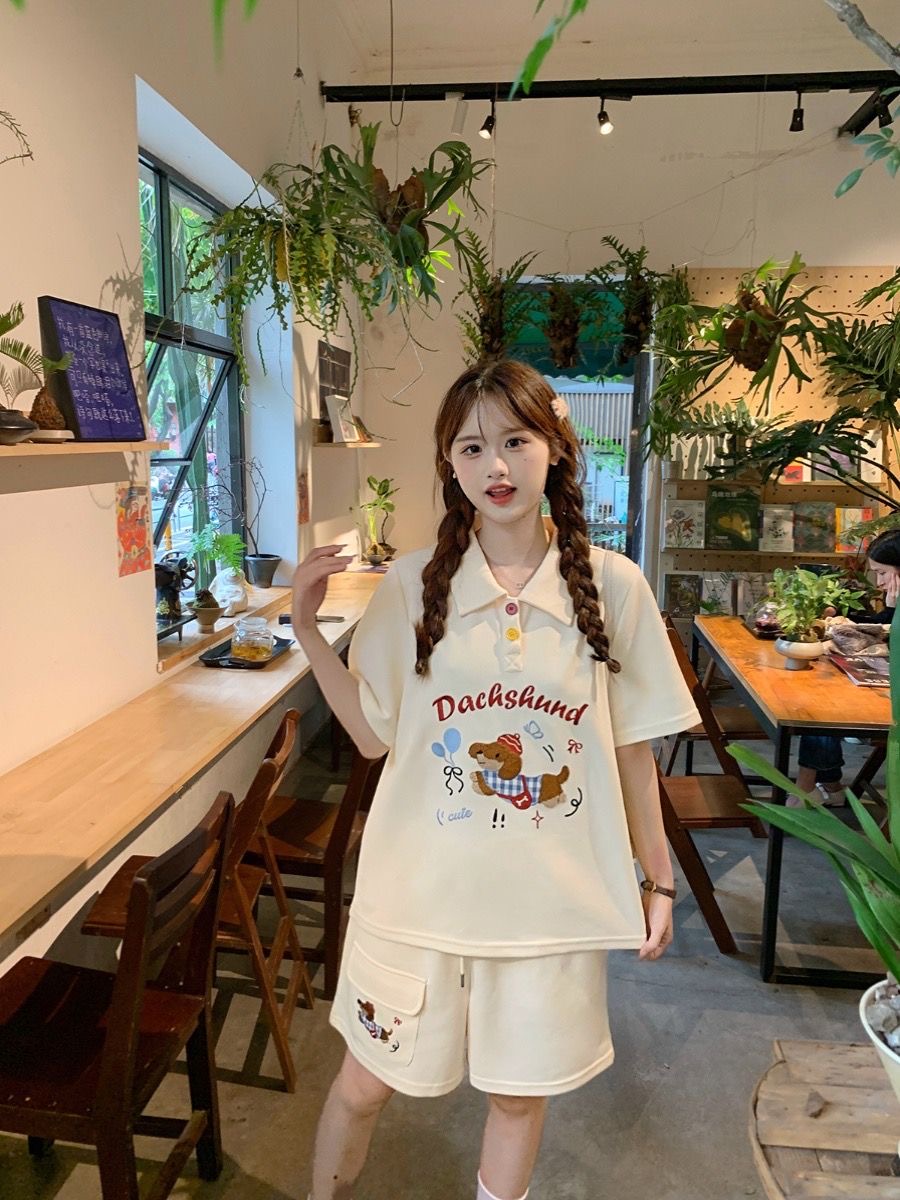 Kawaii Embroidery Dog Japan St - Summer Clothing Cartoon 评论和价格