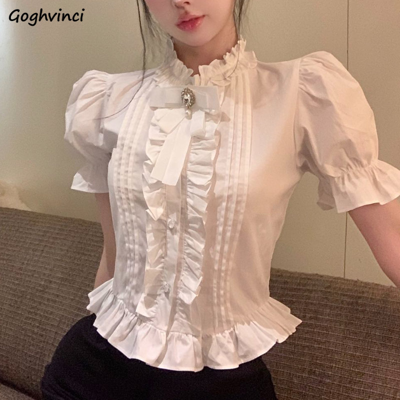 Puff Sleeve Shirts Women White - Summer Clothing Aesthetic 评论和价格