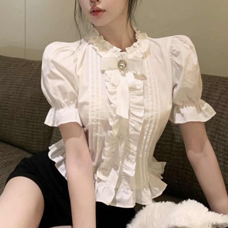 Puff Sleeve Shirts Women White - Summer Clothing Aesthetic 评论和价格