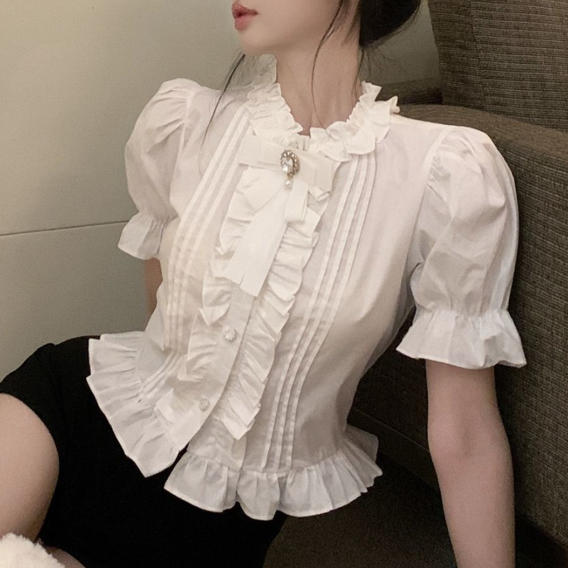 Puff Sleeve Shirts Women White - Summer Clothing Aesthetic 评论和价格