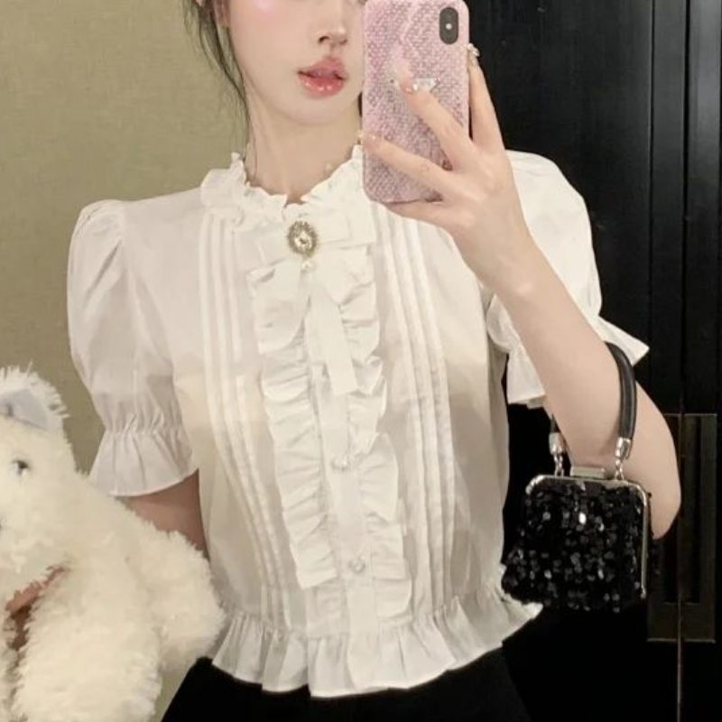 Puff Sleeve Shirts Women White - Summer Clothing Aesthetic 评论和价格