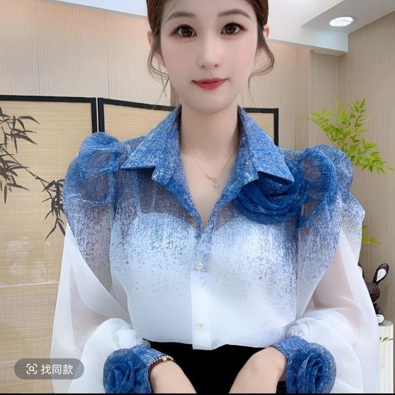 Gradient Color Shirt Women Fre - Summer Clothing In French 评论和价格
